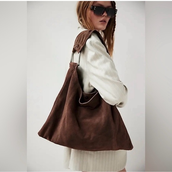 Free People Handbags - Free People “Bobbi”  Dark Brown Suede Slouch Shoulder Bag Tote - NWT